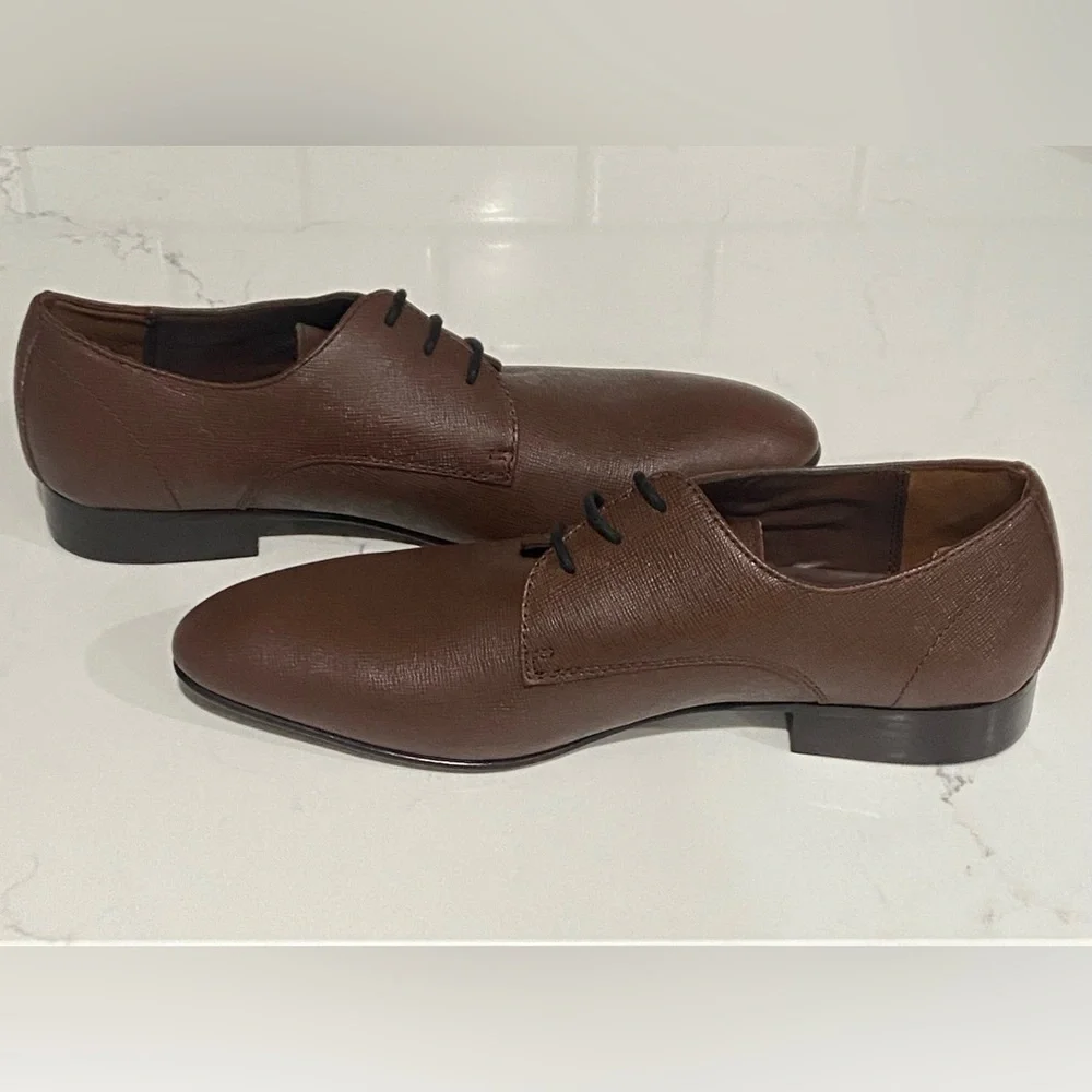 BP Derby Mens Size 10.5 Brown Textured Leather Plain Toe Dress  Shoes New